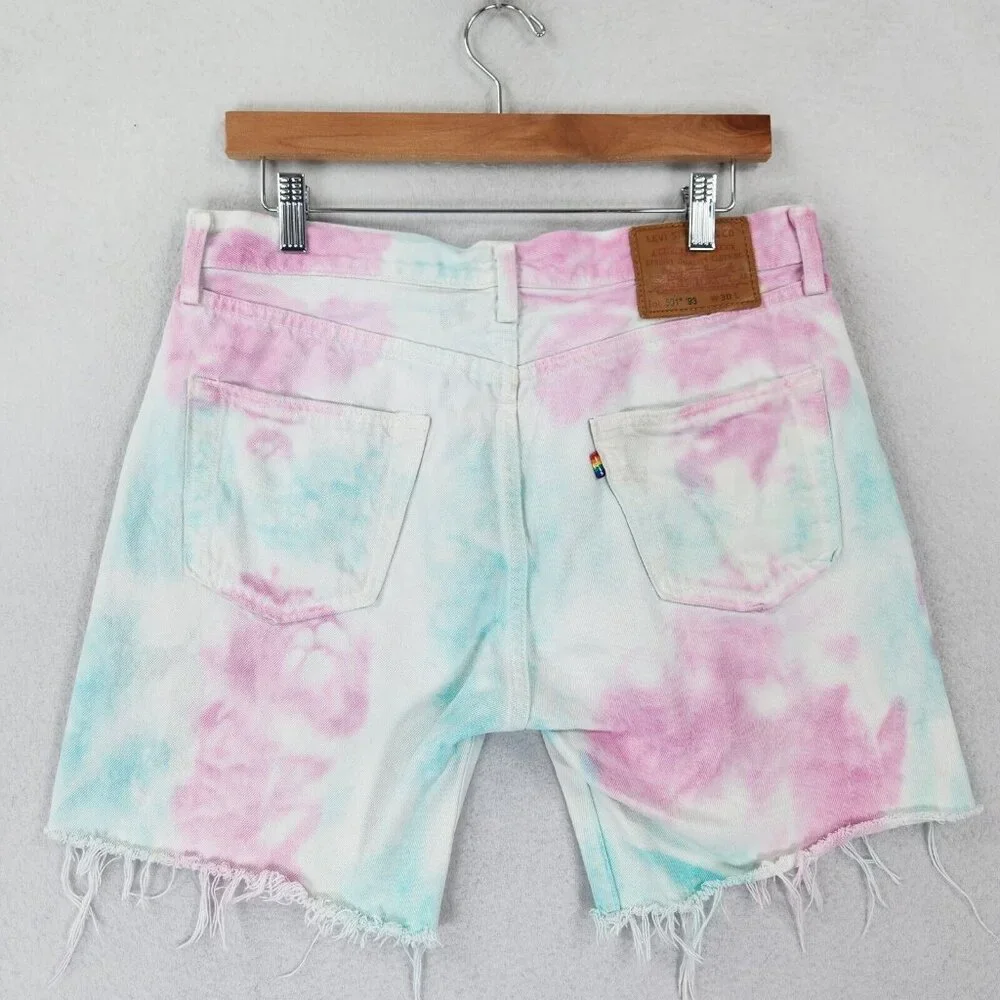 Levis Shorts Mens 30 White Pink Tie Dye 501 '93 Pride Button Fly Denim Cut Off